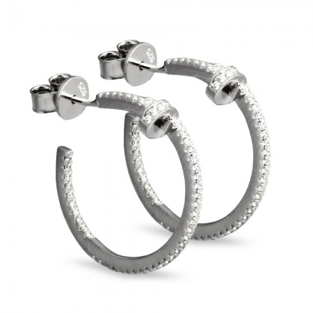 Zirkon Taşlı Çember Tasarım 925 Ayar Gümüş Küpe - Tesbihane