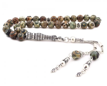 925 Ayar Gümüş Küre Kesim Akik Tesbih - Tesbihane