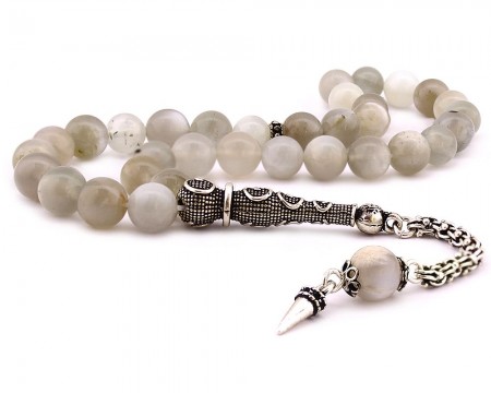 925 Ayar Gümüş Arnavut Püsküllü Küre Kesim Aytaşı Doğaltaş Tesbih - Tesbihane