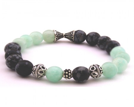 925 ayar Kombinli Küre Kesim Yeşil-Siyah Akik Doğaltaş Bileklik - Tesbihane