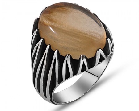 925 Ayar Gümüş Lifli Kuvars Taşlı Yüzük (Model-2) - Tesbihane