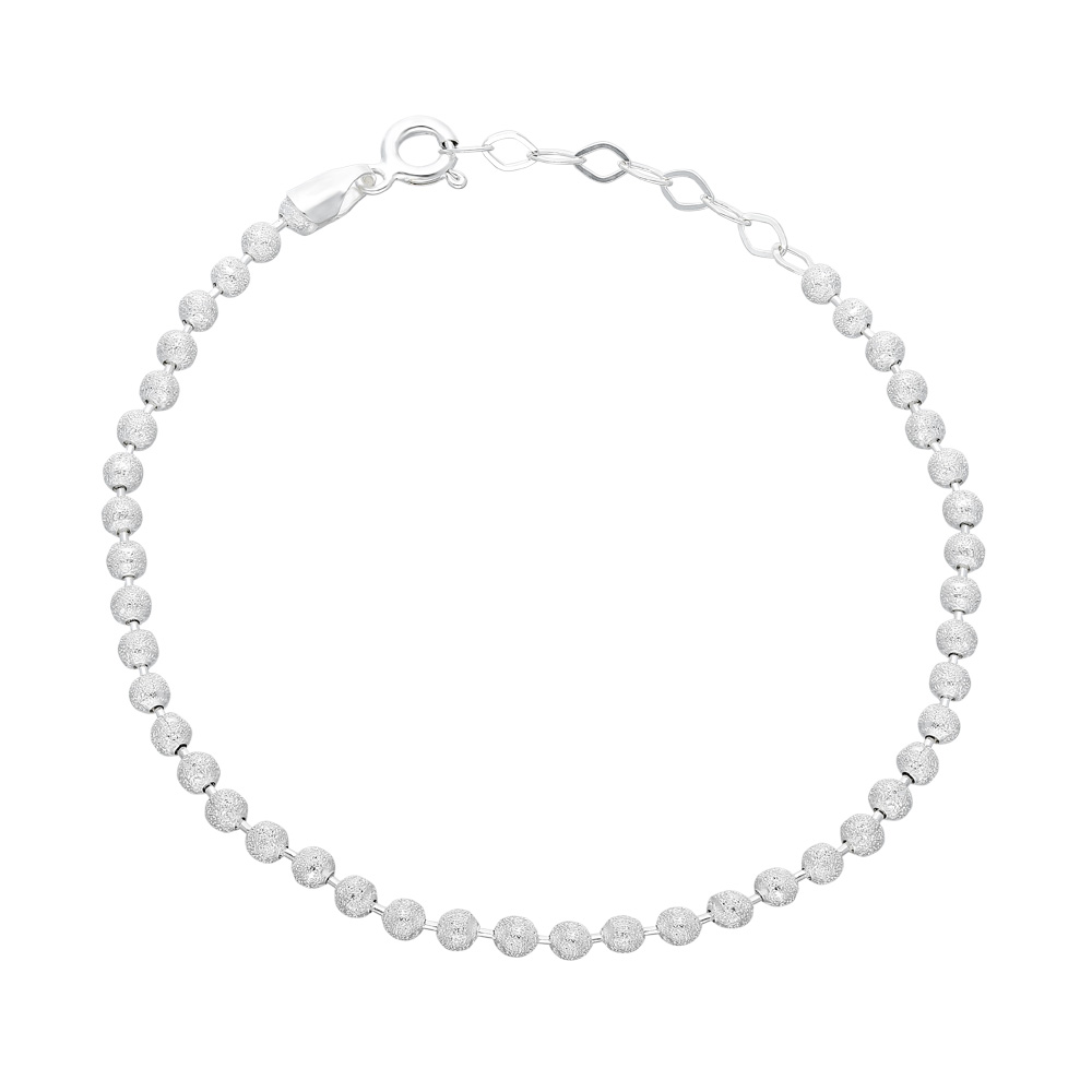 925 Ayar Gümüş Mat Ball Chain Bayan Zincir Bileklik - 3