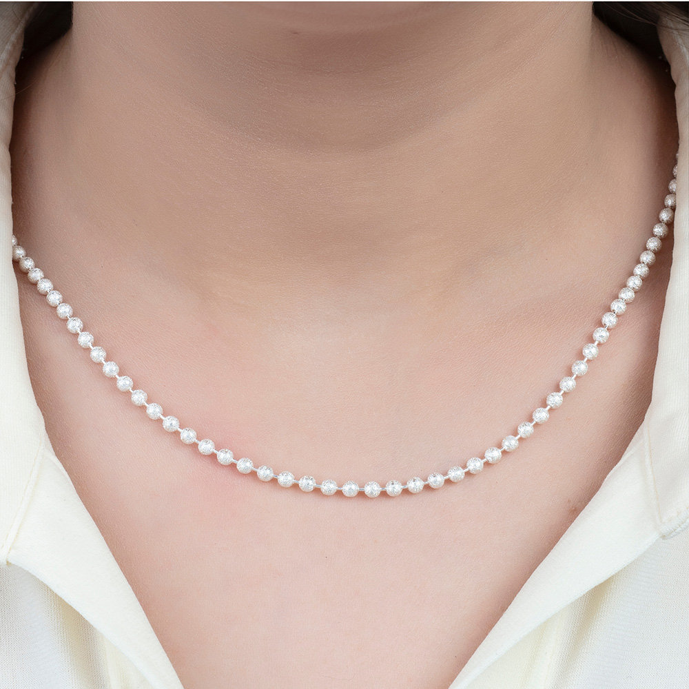 925 Ayar Gümüş Mat Ball Chain Bayan Zincir Kolye - 2
