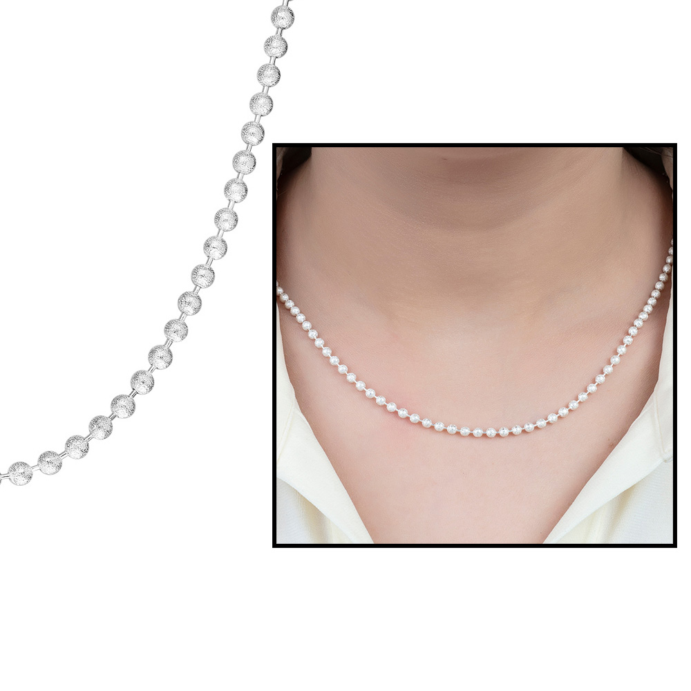 925 Ayar Gümüş Mat Ball Chain Bayan Zincir Kolye - 1