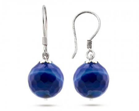 925 Ayar Gümüş Mavi Akik Taşlı Küpe - Tesbihane