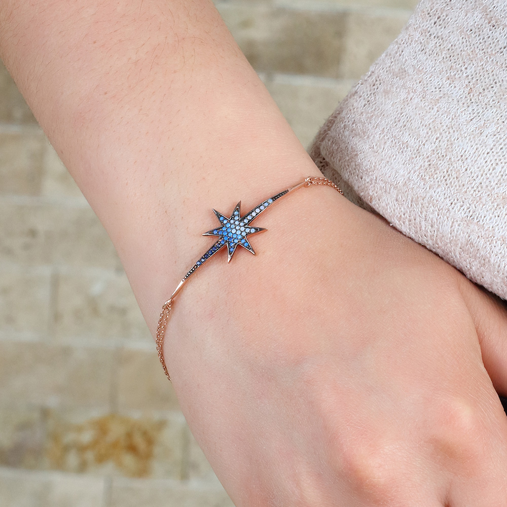 Beyaz Mavi Zirkon Taşlı Kuyruklu Yıldız 925 Ayar Gümüş Bayan Bileklik - 2