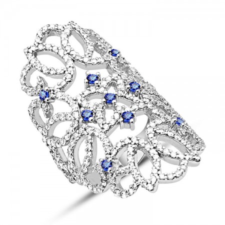 925 Ayar Gümüş Mavi Beyaz Zirkon Taşlı Yüzük - Tesbihane