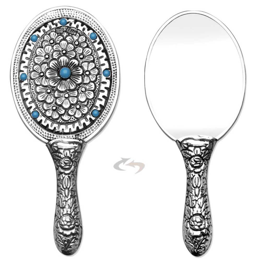 925 Ayar Gümüş Mavi Taşlı Ayna 002 Model 2 - 1