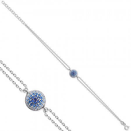 925 Ayar Gümüş Mavi Taşlı Yuvarlak Bileklik - Tesbihane