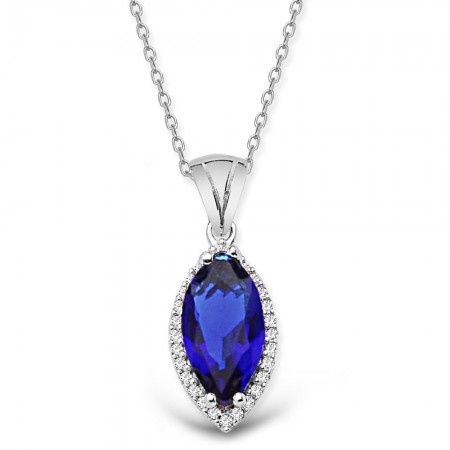 925 Ayar Gümüş Mavi ve Beyaz Zirkon Taşlı Kolye - Tesbihane