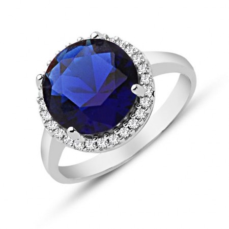 925 Ayar Gümüş Mavi ve Beyaz Zirkon Taşlı Yüzük - Tesbihane