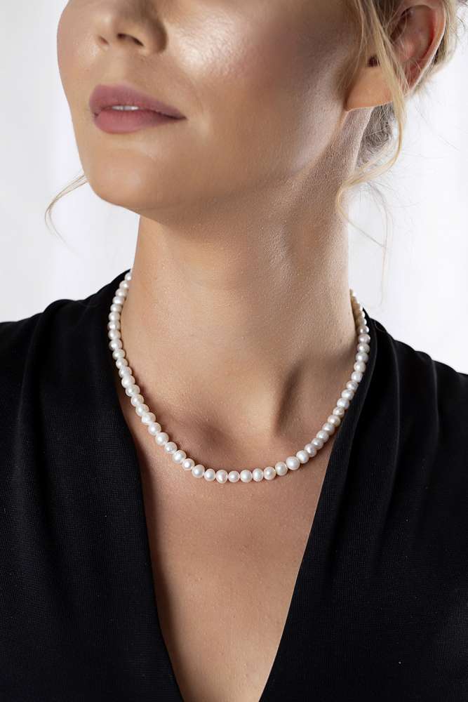 925 Ayar Gümüş Mekanizmalı 45 cm Zarif Mayorka İnci Bayan Kolye - 5