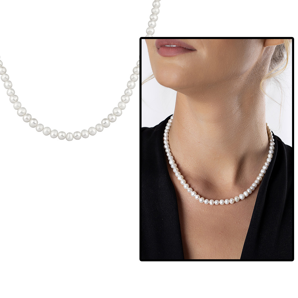 925 Ayar Gümüş Mekanizmalı 45 cm Zarif Mayorka İnci Bayan Kolye - 1