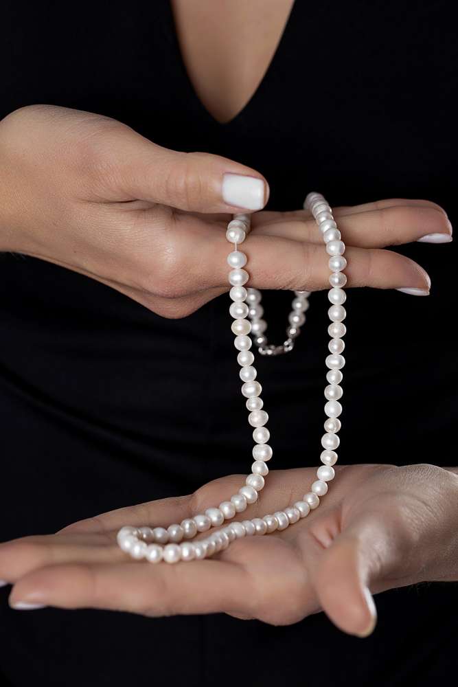 925 Ayar Gümüş Mekanizmalı 60 cm Zarif Mayorka İnci Bayan Kolye - 3