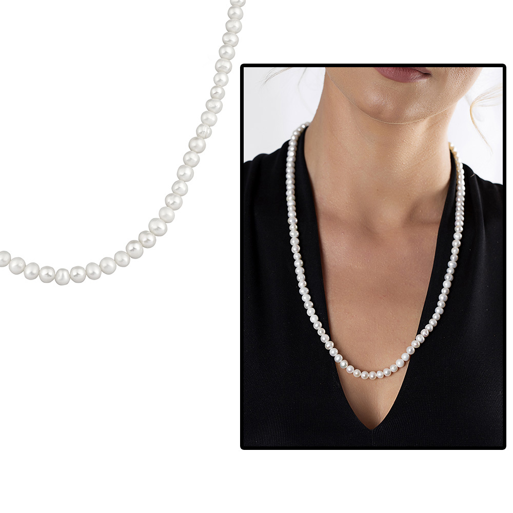 925 Ayar Gümüş Mekanizmalı 60 cm Zarif Mayorka İnci Bayan Kolye - 1