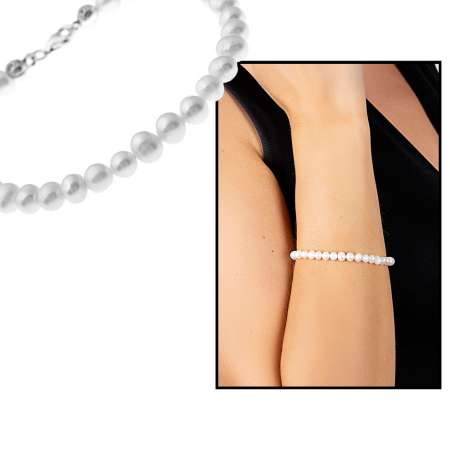 925 Ayar Gümüş Mekanizmalı Zarif Mayorka İnci Bayan Bileklik - Tesbihane