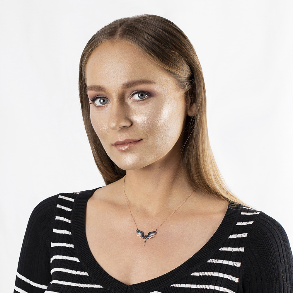 Renkli Zirkon Taşlı Melek Tasarım 925 Ayar Gümüş Bayan Kolye - 2