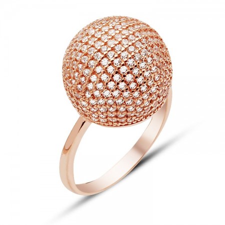 925 Ayar Gümüş Mikron Zirkon Taşlı Rose Yüzük - Tesbihane