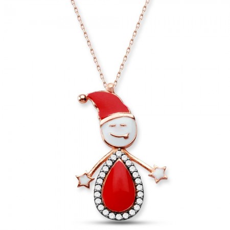 925 Ayar Gümüş Mineli Kardan Adam Kolye - Tesbihane