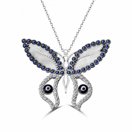 925 Ayar Gümüş Mineli Kelebek Kolye - Tesbihane