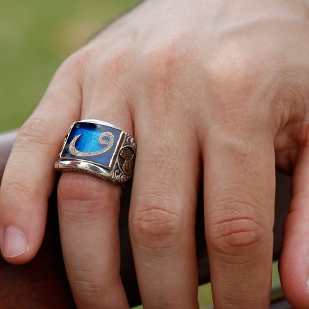 925 Ayar Gümüş Mineli Vav Yüzük - STOKYOK