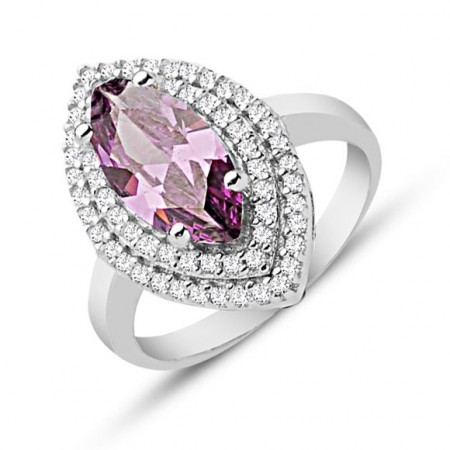 925 Ayar Gümüş Mor ve Beyaz Zirkon Taşlı Yüzük - Tesbihane
