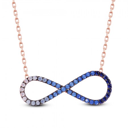 Üç Renk Zirkon Taşlı Sonsuzluk 925 Ayar Gümüş Bayan Kolye - Tesbihane