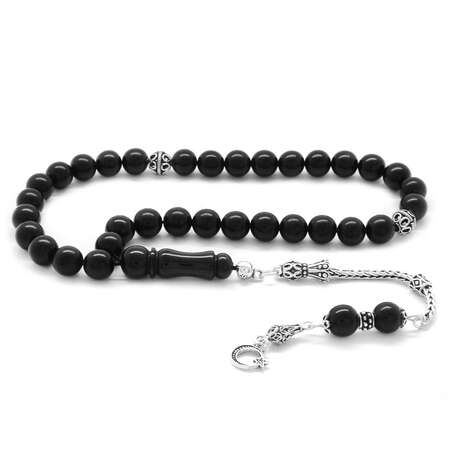 925 Ayar Gümüş Püsküllü Küre Kesim Rus Oltu Tesbih - Tesbihane