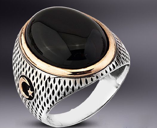 925 Ayar Gümüş Oniks Taşlı Oval  Yüzük - 1