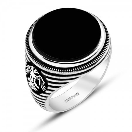 925 Ayar Gümüş Oniks Taşlı Selçuklu Kartalı Model Yüzük - Tesbihane