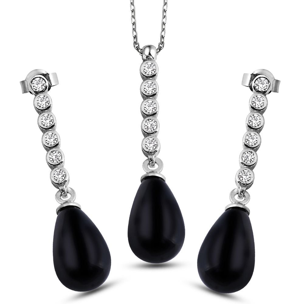 925 Ayar Gümüş Oniks Taşlı  Set (BSR0040) - 1