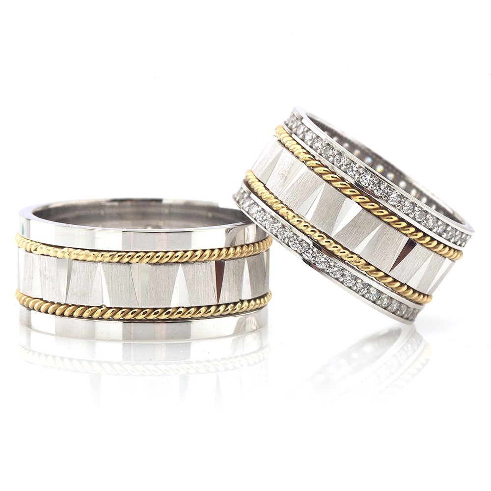 Çift Sıra Örgü Tasarım 925 Ayar Gümüş Çift Alyans - 2