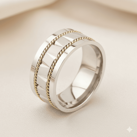 Çift Sıra Örgü Tasarım 925 Ayar Gümüş Erkek Alyans - Tesbihane