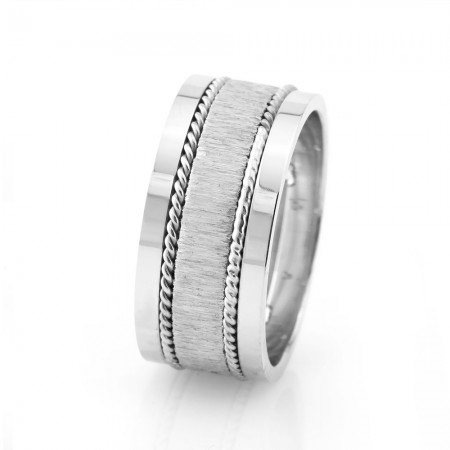 Çift Sıra Örgü Tasarım Gri Renk 925 Ayar Gümüş Erkek Alyans - Tesbihane