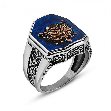 925 Ayar Gümüş Osmanlı Arma Tasarım Cedid Yüzük - Tesbihane