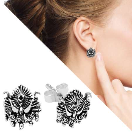 Osmanlı Arması Tasarım 925 Ayar Gümüş Küpe - Tesbihane