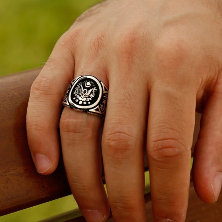 925 Ayar Gümüş  Osmanlı Sancağı Yüzük - Tesbihane