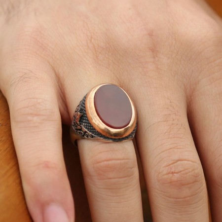 925 Ayar Gümüş Oval Akik Taşlı Yüzük - Tesbihane