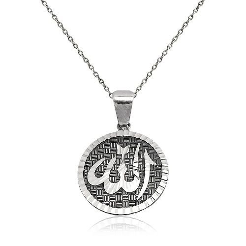 925 Ayar Gümüş Oval Model Allah Yazılı Kolye - 1