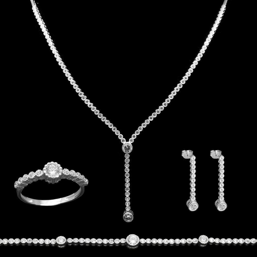 925 Ayar Gümüş Özel Hediye Kutulu Zirkon Taşlı Set (Model-3) - 2