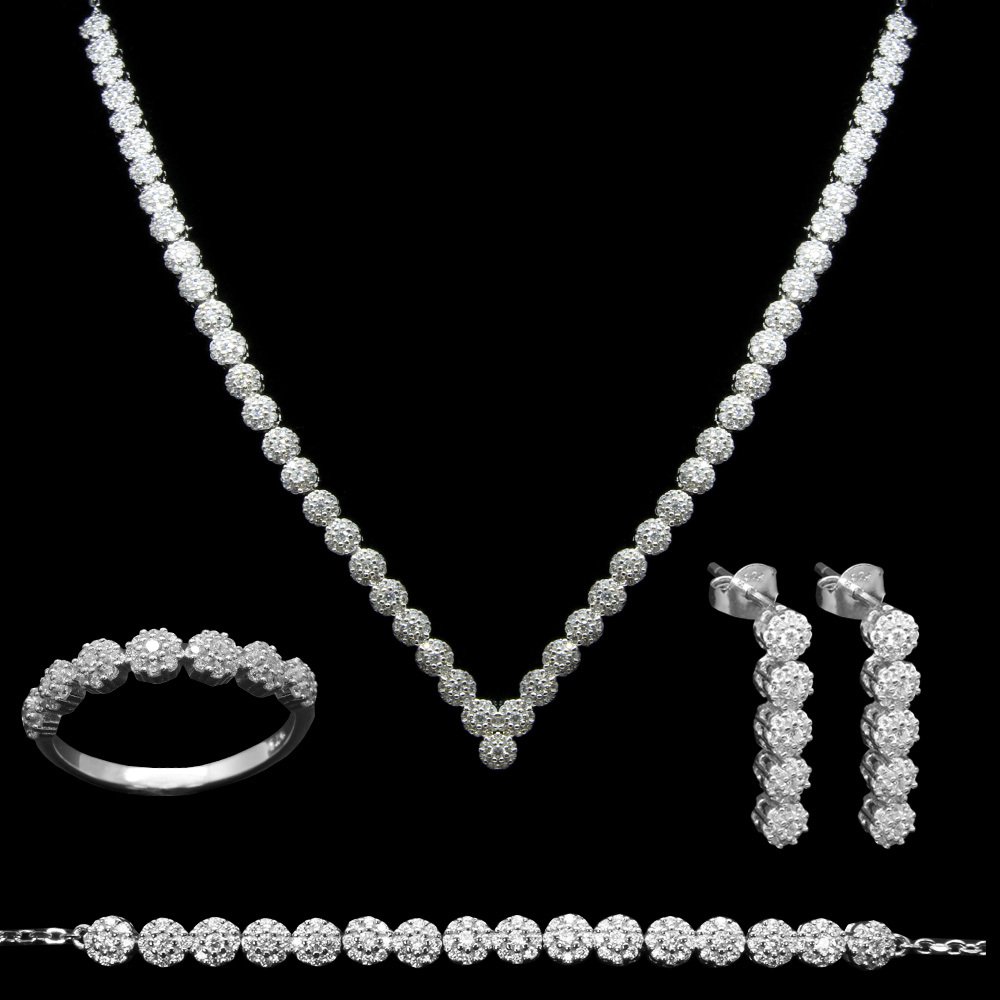 925 Ayar Gümüş Özel Hediye Kutulu Zirkon Taşlı Set (Model-6) - 2