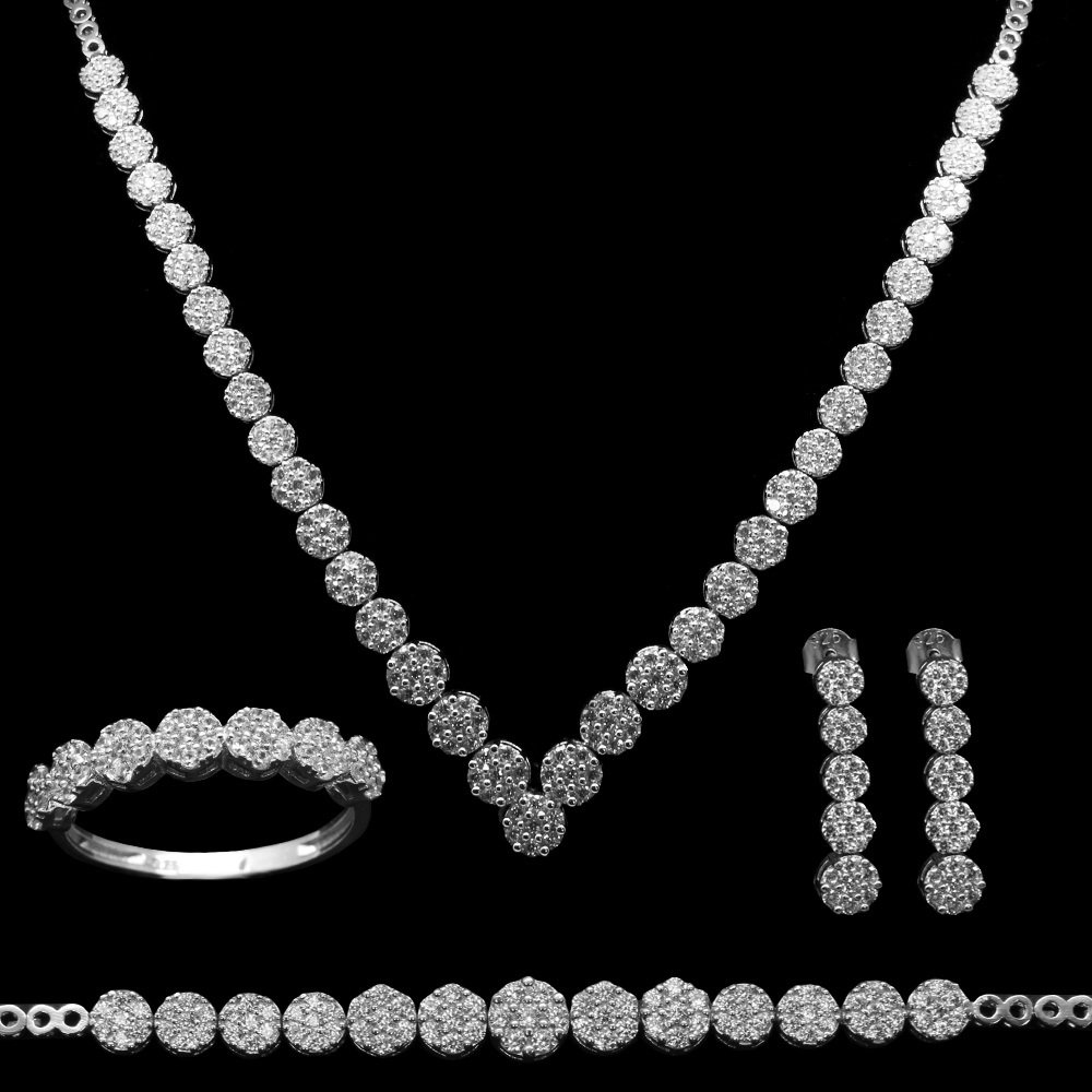 925 Ayar Gümüş Özel Hediye Kutulu Zirkon Taşlı Set (Model-8) - 2