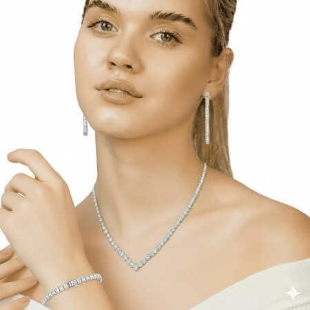 Vera 925 Ayar Gümüş Üçlü İthal Takım – Şık Kadın Kolye, Küpe ve Bileklik Seti - Tesbihane