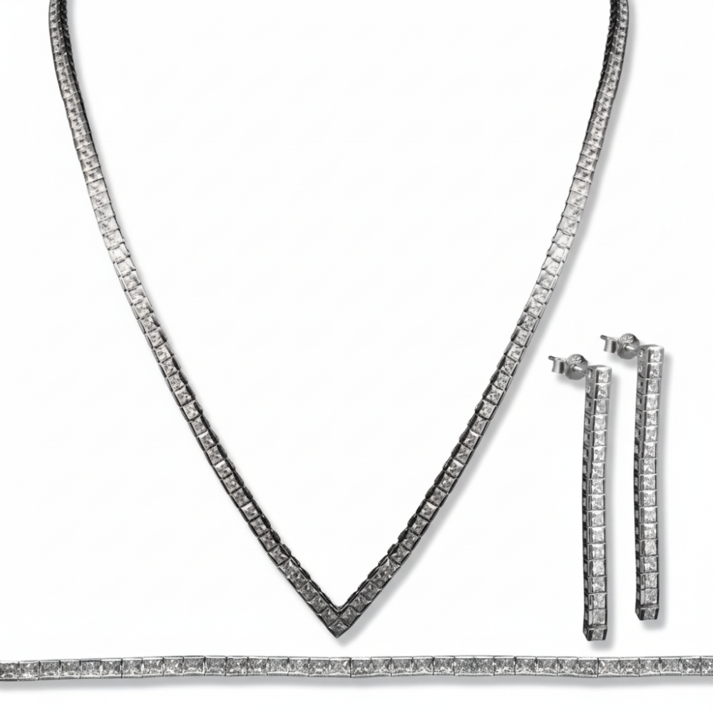 Vera 925 Ayar Gümüş Üçlü İthal Takım – Şık Kadın Kolye, Küpe ve Bileklik Seti - 4