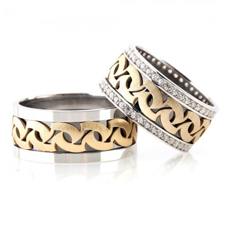 Modern Tasarım Motifli 925 Ayar Gümüş Çift Alyans - Tesbihane