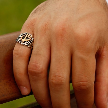 925 Ayar Gümüş Özel Tasarım Elif Vav Yüzük - Tesbihane