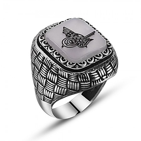 925 Ayar Gümüş Özel Tasarım Tuğra Yüzük (Model-2) - Tesbihane