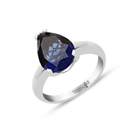 925 Ayar Gümüş Parlement Rengi Damla Model Yüzük - Tesbihane