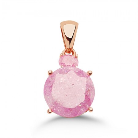 925 Ayar Gümüş Pembe Çift Taşlı  Kolye - Tesbihane