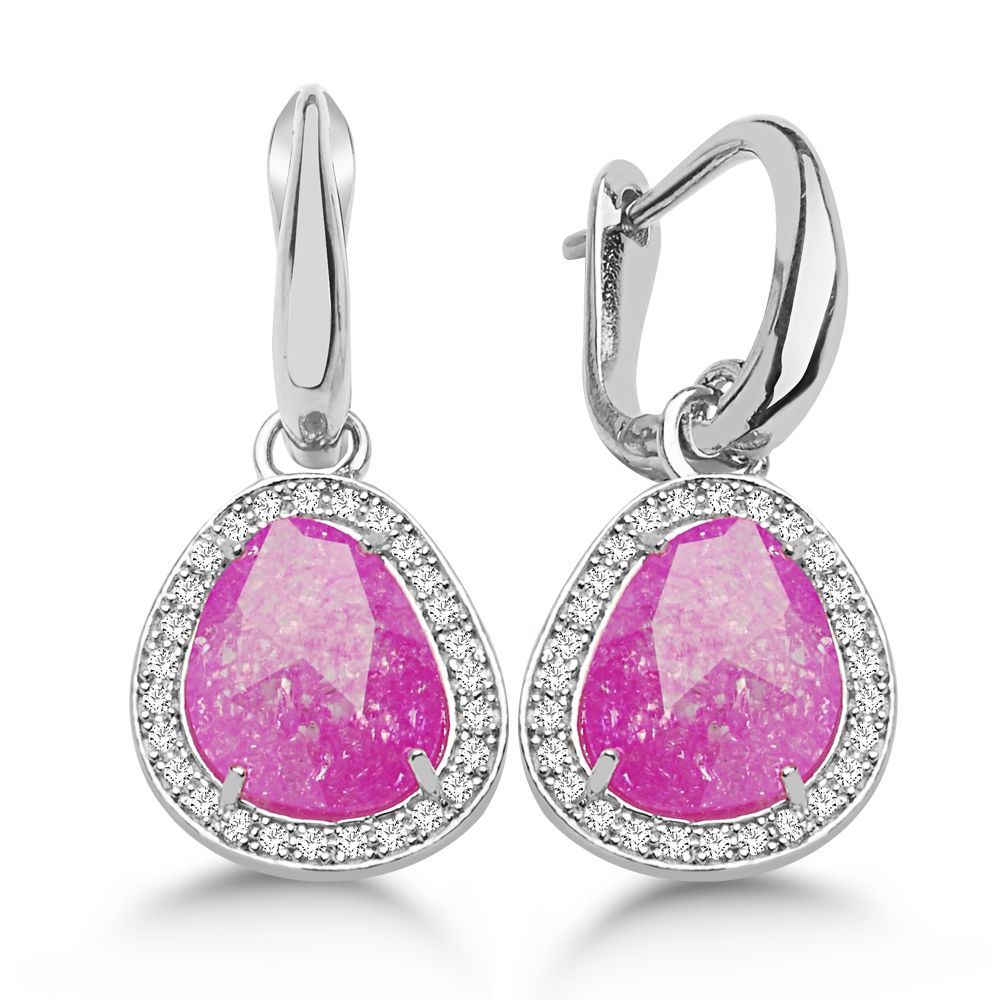 925 Ayar Gümüş Pembe Küpe - 1